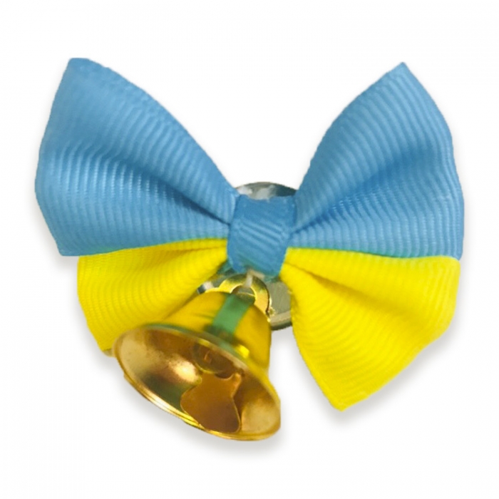 Декоративна брошка Дзвіночок з жовто-блакитним бантом