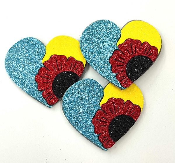 Decorative product Heart with poppy, 6 cm, 10 pcs in a pack