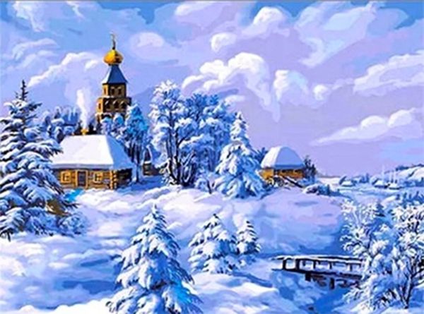 Набір зі стразами на підрамнику  "Взимку" 30*40 см