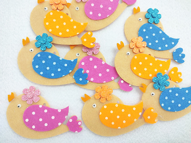 Decorative product made of felt Bird, 9 cm, 9 pcs. in a pack
