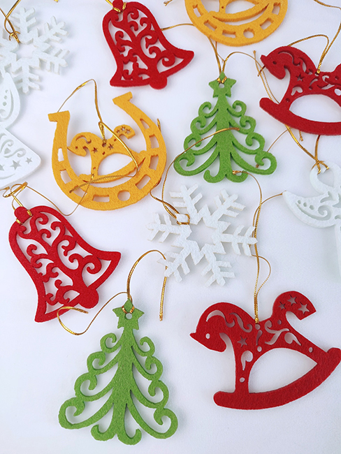 Set of decorative felt ornaments Mix, 12 pcs per pack