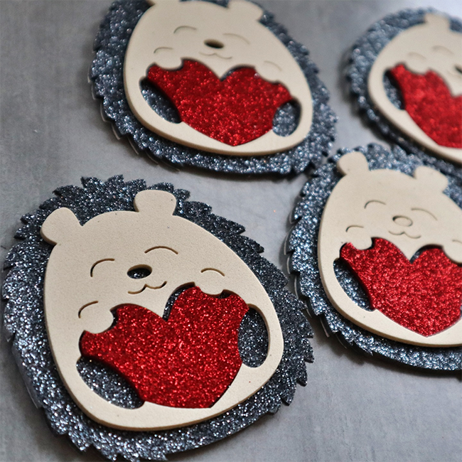 Hedgehog with a heart, 8 cm, gray, 10 pcs in a pack. Decorative product.