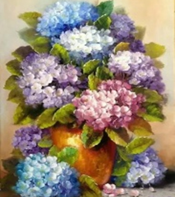 A bouquet of hydrangeas. 40*50 cm. Set for creativity with rhinestones on a stretcher