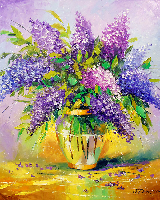 Bouquet of lilac in a vase.  Darchuk O. 40*50 cm /U. Set for creativity with rhinestones on a stretcher