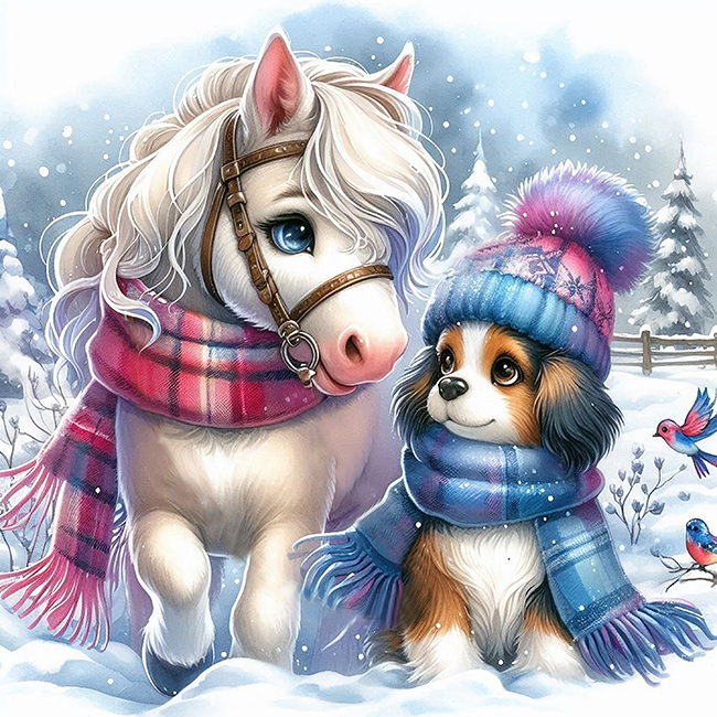 Winter walk, 25*25cm. Craft kit with rhinestones on a stretcher