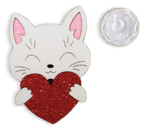Cat with a heart, 8 cm, 10 pcs in a pack. (red). Decorative product.