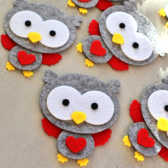 Decorative item made of felt Owl with a heart, 10 cm, gray 10 pcs/pack