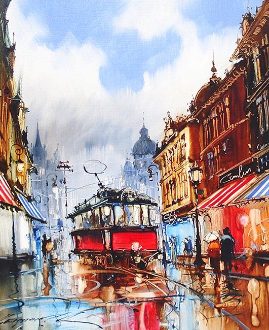 Tram. Lviv. Art. Tsemryuk S. 21*25 cm. Set for creativity with rhinestones on cardboard 5D