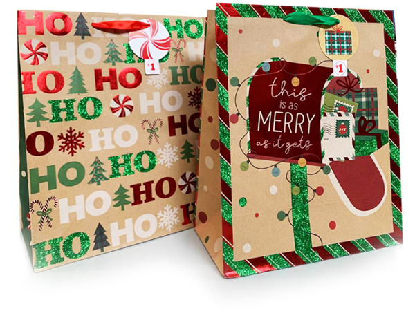 Пакет 25*31*13см паперовий  "Ho,ho,ho" 8 шт в пак