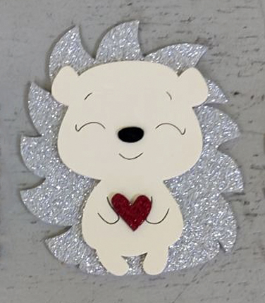 Decorative item Hedgehog with a heart, 10 cm, 10 pcs per pack, silver/U