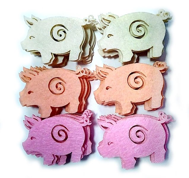 Decorative felt product Piglet, 7 cm, mix colors, 60 pcs. in the pack.