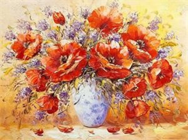 Bouquet with poppies, 40*50 cm. Set for creativity with rhinestones on a stretcher