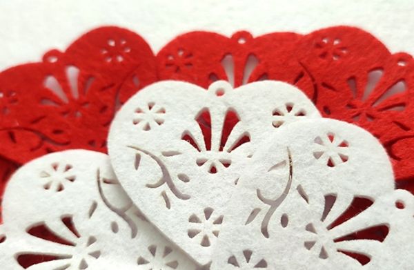 Decorative felt product Heart with a pattern, 5 cm, 30 pcs in a pack