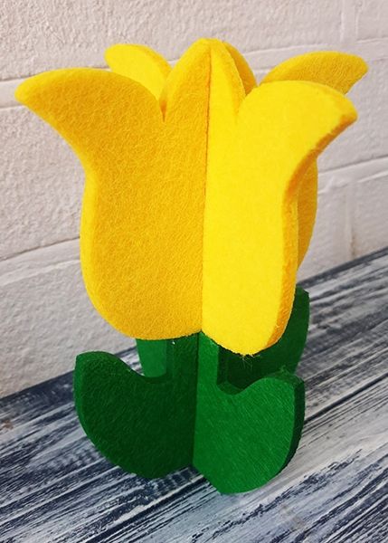 Decorative item made of felt Tulip 3D, 15 cm, yellow