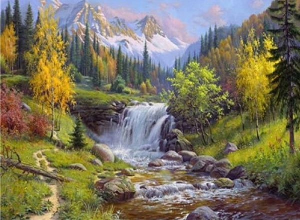 Waterfall, 30*40 cm. Set for creativity with rhinestones on a stretcher