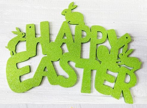 Decorative item Happy Easter inscription 15*20 cm, light green pendant