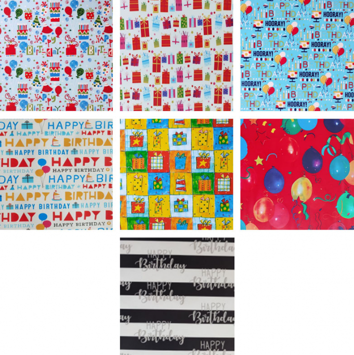 Папір подарунковий 70*200см "Happy Birthday, мікс", 80г/м