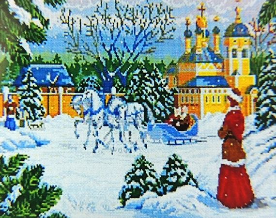 Set for creativity with rhinestones White horses on white snow 41 * 59 cm