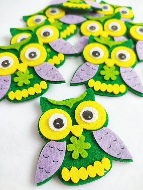 Decorative felt product Wise owl, 6 cm, 10 pcs in a pack