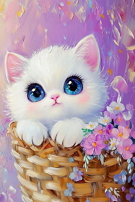 Lilac purr, 20*30cm. Craft kit with rhinestones on a stretcher
