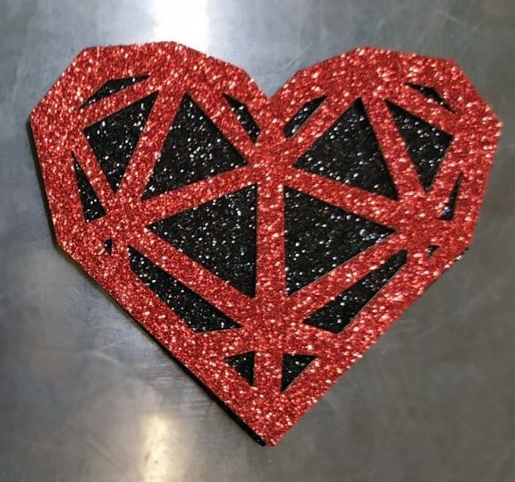 Diamond heart, 7.5 cm, black 20 pcs in a pack. Decorative product.