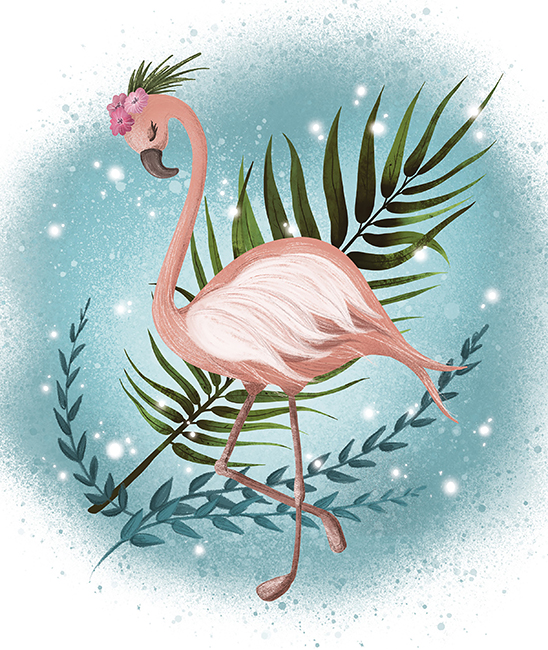 Flamingo. Siver O. 21*25 cm. Set for creativity with rhinestones on cardboard