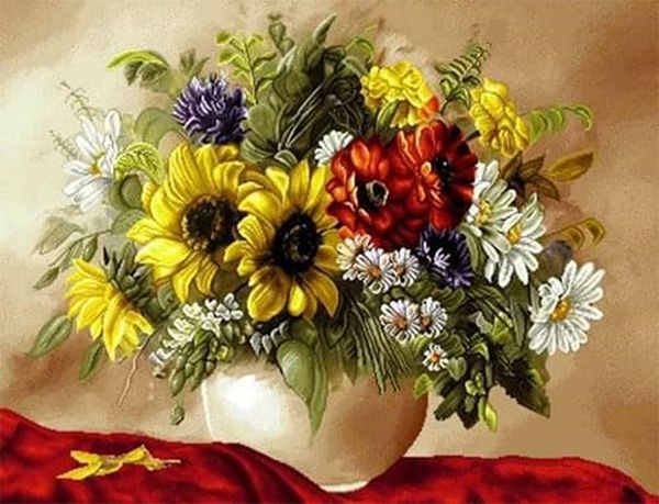 Flowers of my region 40 * 50 cm. Set with rhinestones on a stretcher.