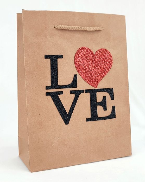 Пакет крафт з аплікацією "Love" 15*20*6см/з глітером (12 шт в пак)
