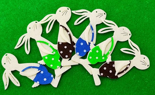 Decorative felt product Rabbit in pants, 8.5 cm, mix of colors, 30 pcs in a pack.
