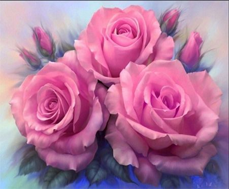 Velvet roses 21 * 25 cm. Set for creativity with rhinestones on cardboard 5D
