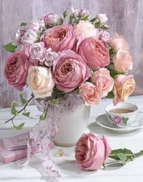 Tea roses 30 * 40 cm. A set for creativity with rhinestones on a stretcher