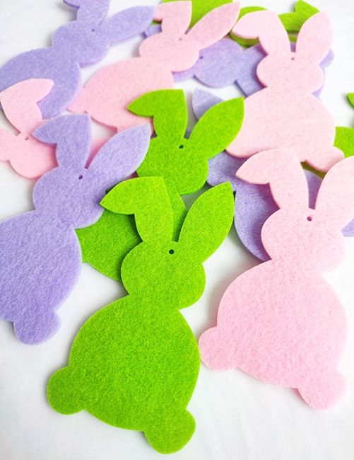 Decorative product made of felt Hare, 12 cm, 12 pcs in a pack, color mix