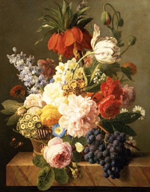 Набір зі стразами на підрамнику "Натюрморт квіти та фрукти" Jan Frans van Dael" 30*40  см(У)