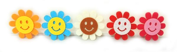 Decorative piece of felt Flower with a smile, 6.5 cm, 30 pcs in pack, mix of colors