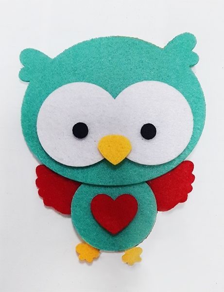 Decorative item made of felt Owl with a heart, 10 cm, aquamarine 10 pcs/pack