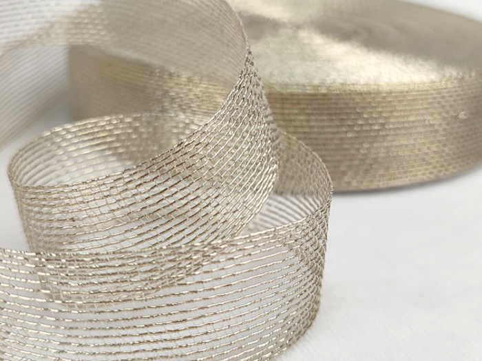 Jute ribbon 2.5cm, gold, 50m per roll.
