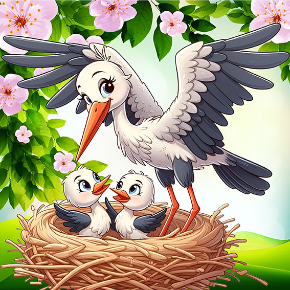 The storks have flown, 25*25cm, 5D. A set with rhinestones on a stretcher