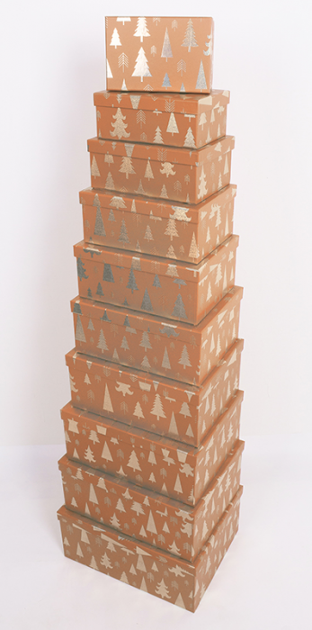 Set of gift boxes Golden Christmas trees, 10 pcs. per pack