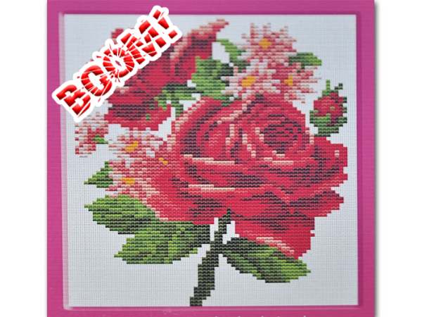 Kit to cross stitch with frame Red roses