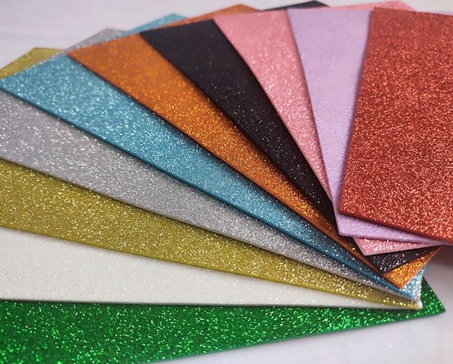 Set of polymer material EVA (foamiran) with glitter on an adhesive base 1.8-2.0 mm, 10 pcs. in pack, mix
