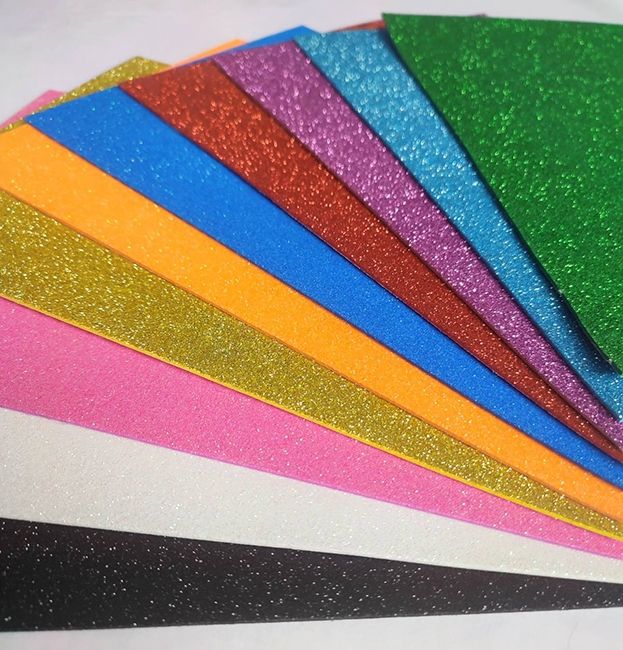 A set of polymer material EVA (foamiran) with glitter 1.8-2.0 mm, 10 pcs. in pack., mix
