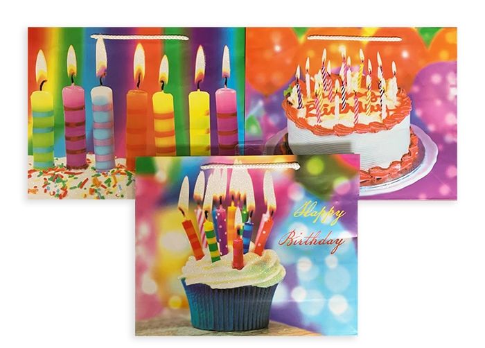 Package 32*26*10 cm. paper Happy birthday, mix, 12 pcs in a pack.
