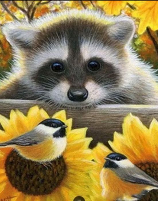 Set for creativity with rhinestones on cardboard 5D Raccoon and autumn 21 * 25cm