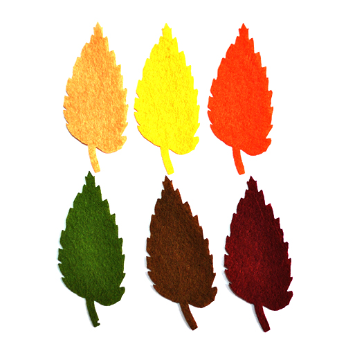Autumn leaves made of felt, 8 cm, 6 pcs. per pack, pack