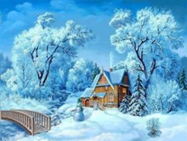 Blue snow 20*30 cm. Set for creativity with rhinestones on a stretcher.
