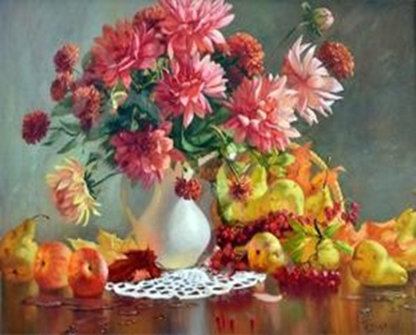 Still life with dahlias, 40*50 cm. Set for creativity with rhinestones on a stretcher