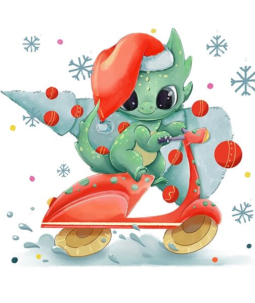 Drakonchik - Santa,  Tkachenko M.O. 21*25 cm. Set for creativity with rhinestones on 5D cardboard, TM GoToArt
