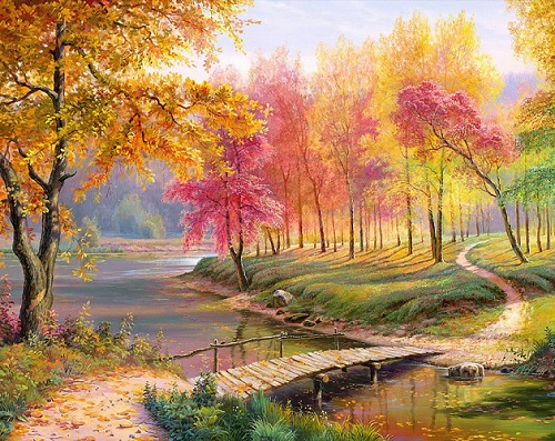 Golden autumn, 21*25 cm. Set for creativity with rhinestones on 5D cardboard
