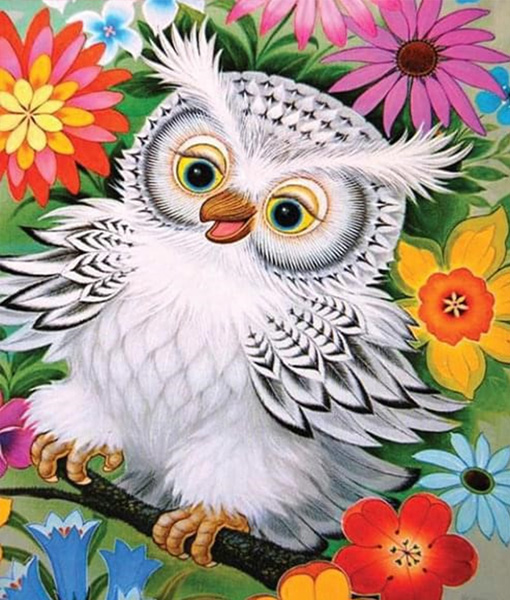 Fairytale owlet 21 * 25 cm. Set for creativity with rhinestones on cardboard 5D