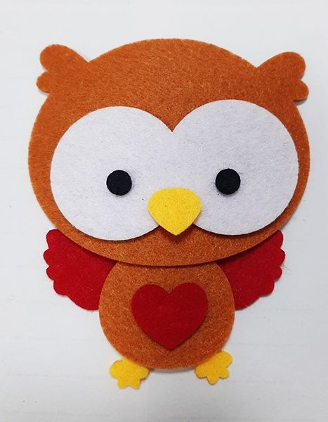 Decorative item made of felt Owl with a heart, 10 cm, terracotta 10 pcs/pack